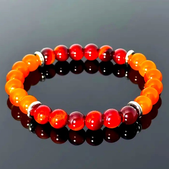 Orange quartz Stone Red Tiger's Eye Bracelet NWT - Picture 3 of 4